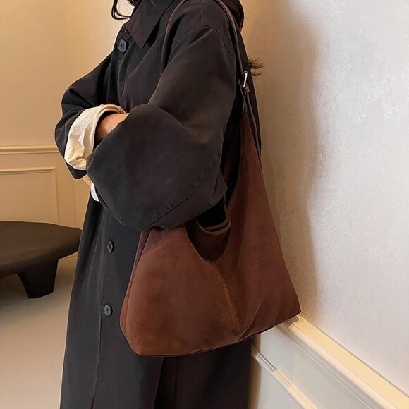 Brown Suede Tote Bag Women Large Capacity Adjustable Strap Crossbody - Picture 2 of 6